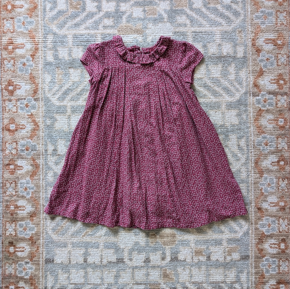 Monoprix Flannel Ruffle Dress In Maroon